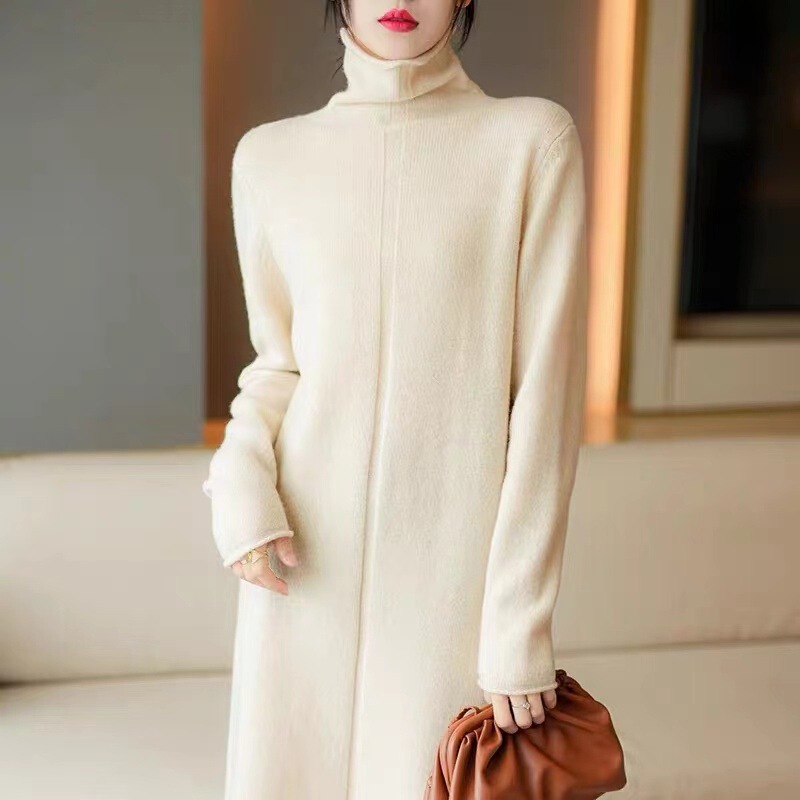French Light dress Mid-length Turtleneck Pullover Sweater Pile Collar Vertical Strip Elegant dress Knitted Base Shirt French Light dress Mid-length Turtleneck Pullover Sweater Pile Collar Vertical Strip Elegant dress Knitted Base Shirt