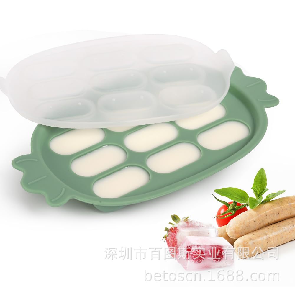 Cross-border Explosions Baby Food Supplementary Box Household Food Grade Storage Frozen Ice Cube Mold with Lid Multi-grid Silicone Ice Cube