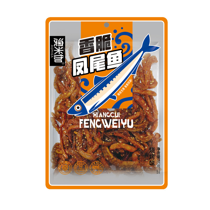 澳米伽95g香辣凤尾鱼小鱼仔烧烤味鱼干休闲零食超市KTV批发即食零