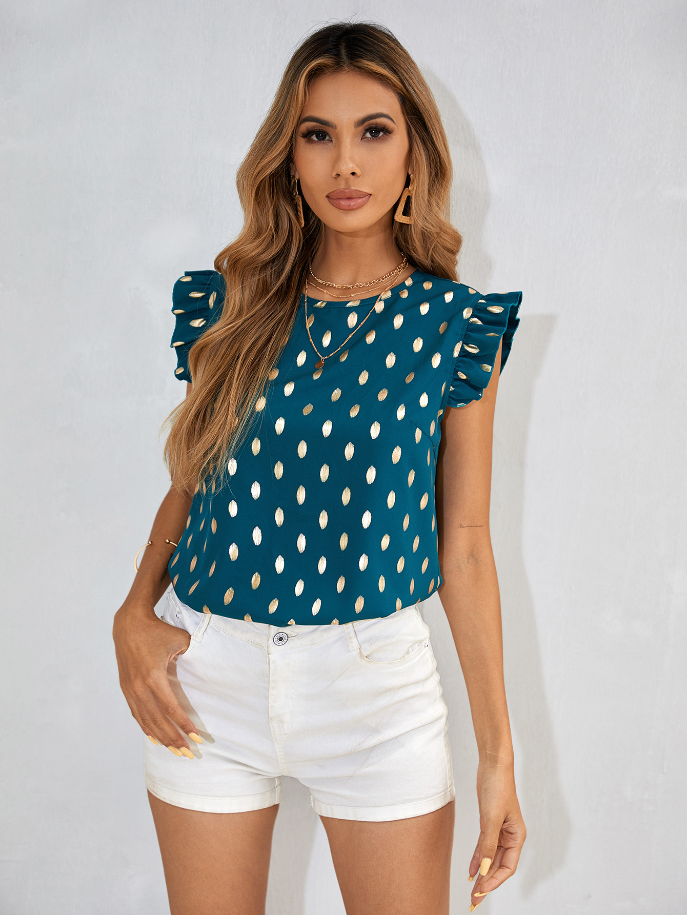 Polka Dot Short Sleeve Chiffon Shirt NSJM80046