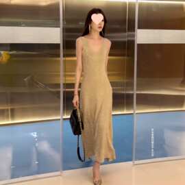 闪钻连衣裙高级无袖长裙女烫钻显瘦内搭吊带高级感晚礼服宴会穿搭