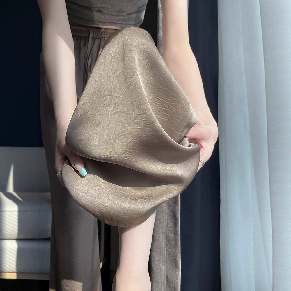 Широкие брюки из ацетатного атласа для женщин, новинка лета 2025 года, тонкие прямые драпированные брюки в китайском стиле из ледяного шелка