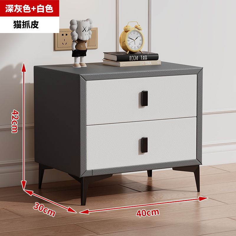 Mesa de cama de lujo ligera cuero moderno de madera maciza almacenamiento de dormitorio simple pequeño gabinete de cama almacenamiento de tablero de roca doméstico