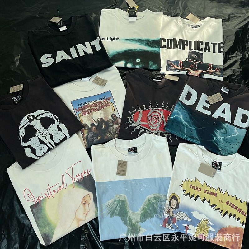 NIC Saint Michael washed retro fashion brand loose couple Vintage short sleeve t-shirt shirt