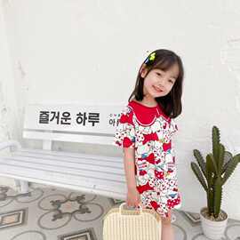 2025夏季新款女童连衣裙可爱卡通时尚洋气短袖T恤裙子女宝宝