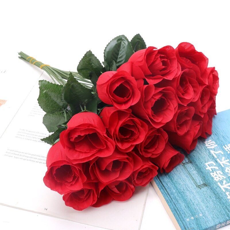 Artificial flower Rose Bud fake flower silk cloth wedding home decoration flower engineering decoration single photography props decoration