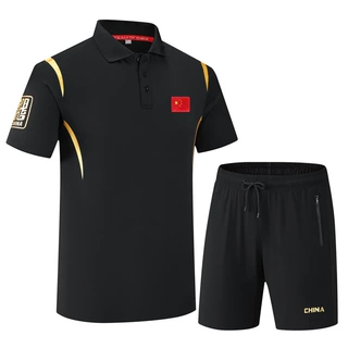 中国队翻领短袖短裤运动服国服套装夏乒乓球武术教练员训练服定制