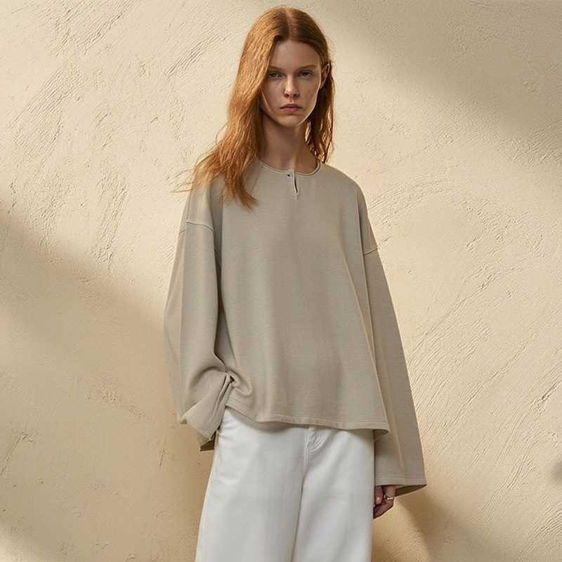 [Clearance Sale] High-End All-Cotton Sweatshirt with a Simple Design, Loose Long-Sleeve Women's Pure Cotton Casual Top