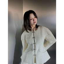 設計師女裝 復古刺綉鏤空領銜縫棉衣外套