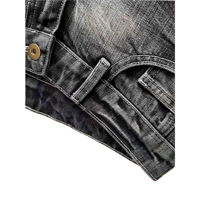 Джинсовые шорты женские, приталенные, washed black, заниженная талия