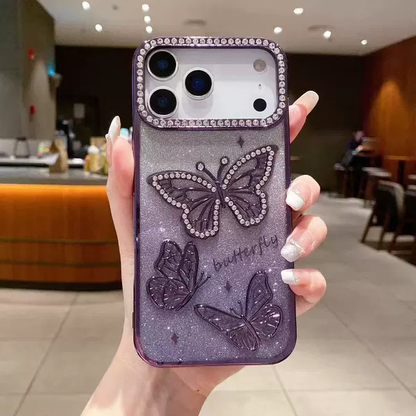 Rhinestone butterfly glitter pink purple
