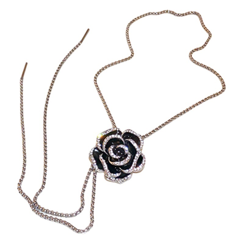 Camelia ZIRCON aceite goteo collar ajustable nicho dulce fresco estilo largo borla suéter cadena moda luz collar de lujo