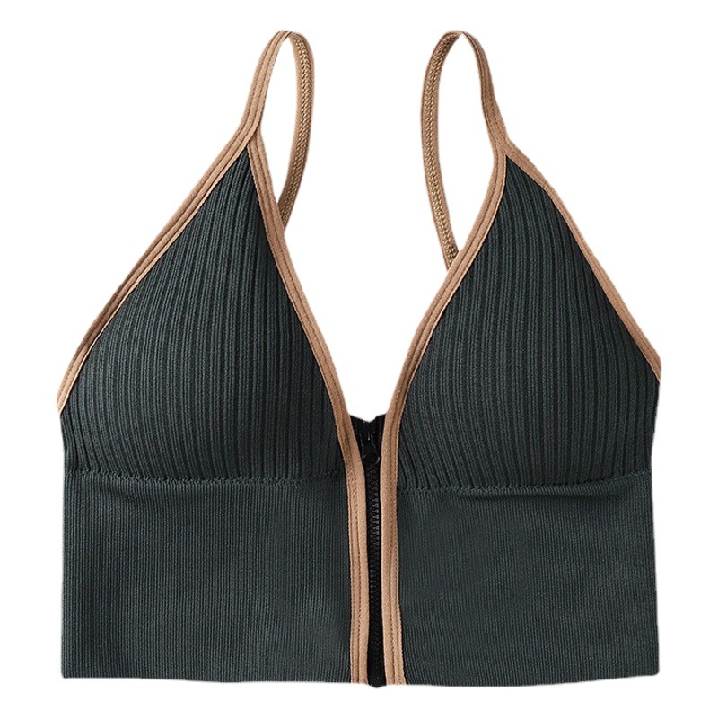 Venta caliente profunda V cremallera frontal Honda belleza espalda Chaleco con almohadilla en el pecho envuelto pecho deportes yoga bottoming corto en forma de U ropa interior para mujeres
