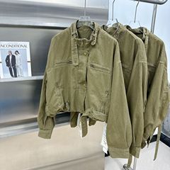 美式复古立领短款夹克外套女宽松工装外套潮流显瘦短外套上衣百搭