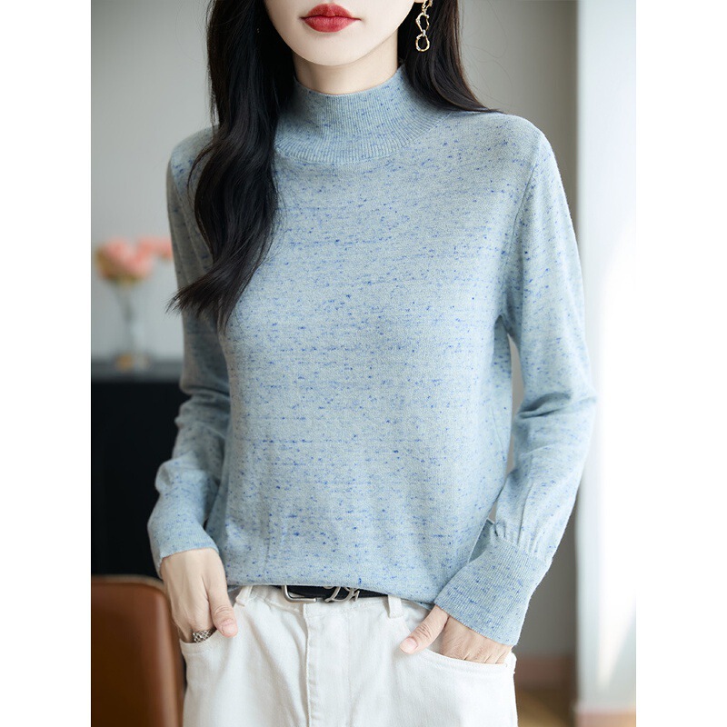 Early Autumn 2025 New Fine-Spun Wool Half Turtleneck Knitwear Long-Sleeved Women's Cloud Yarn Loose Bottoming Shirt Top