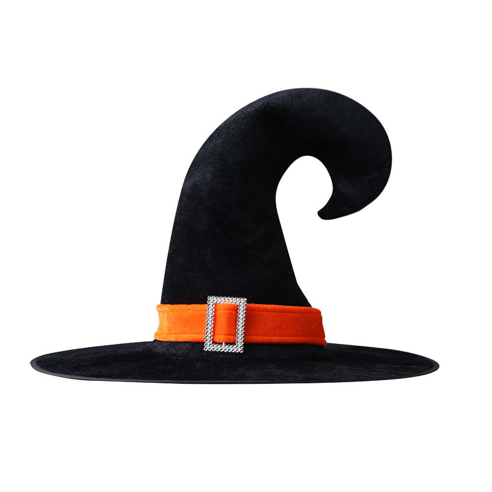 Halloween sombrero de bruja, sombrero de silla, correa de plata, sombrero de brujo, maquillaje de fiesta, accesorios de vestuario