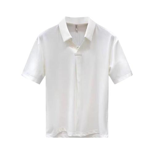 Men's Short Sleeve T-Shirt 2025 Summer New Pure Color Casual Collar Shirt Simple Unbuttoned Versatile Loose Half-Sleeve Polo Shirt