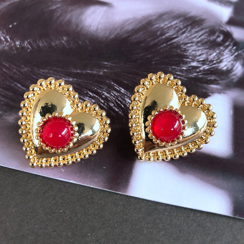 14g Weight No Inlaid Inlay Material Earrings, Ear Studs Classification Wedding, Travel Occasion Alloy Material Printing Pattern Women'S Gender Fashion Style Green, Silver Color Retro Red Oil Drip Glaze Enamel Heart Wave Dot Color Matching Geometric Earrings Wholesale Nihaojewelry 8