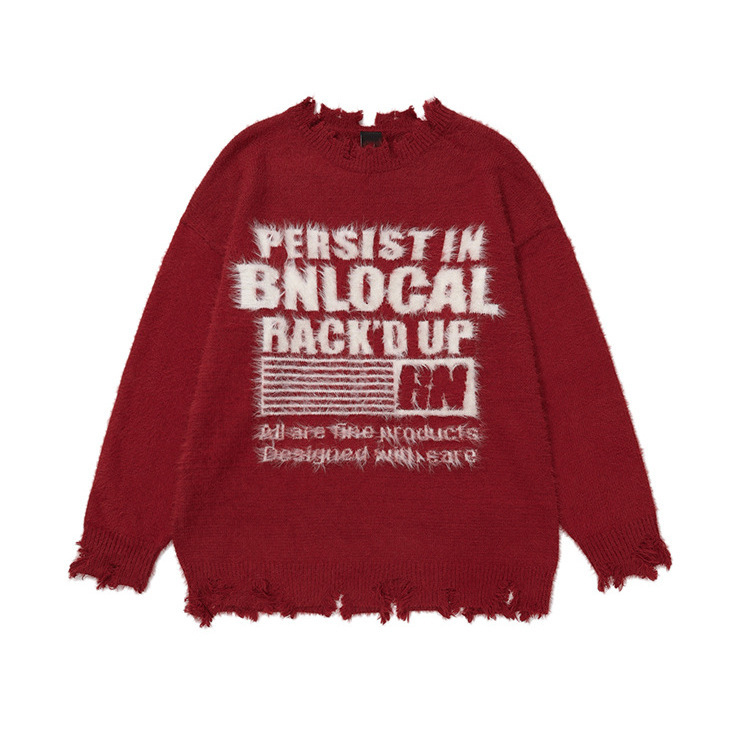 European and American Retro Letter Rashed Sweater Autumn Loose Ins Street Fashion Brand Rags oversize Knit Sweater