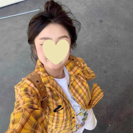 港风复古黄色格子衬衫男女潮流秋款情侣多巴胺风宽松上衣慵懒风外