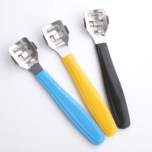 Black plastic handle stainless steel foot planing knife pedicure knife to remove dead skin calluses yellow foot scraping knife foot planing tool