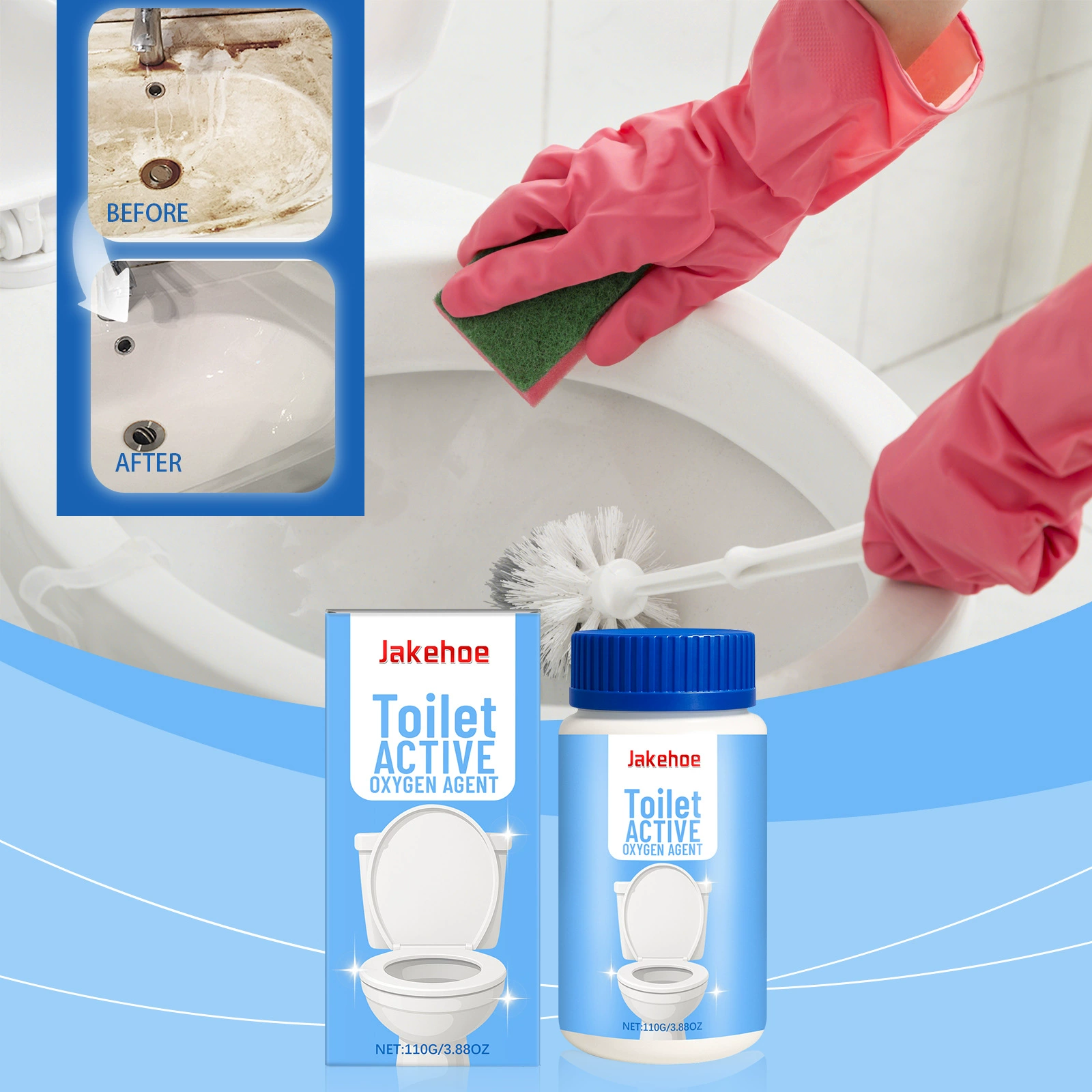 JAKEHOE активный порошок для чистки унитаза, бытовой туалет, чистка унитаза, обеззараживание запаха, чистка, удаление накипи, чистящий порошок