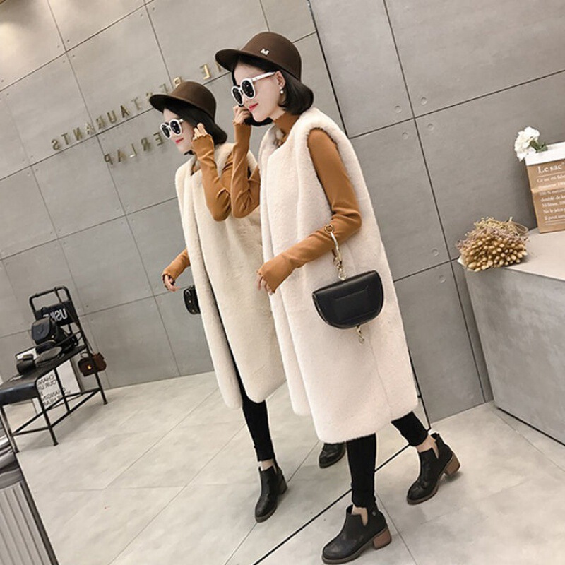 2026 Autumn and Winter Korean Style Fur Vest for Women, Mid-Length, Plus Size, Faux Rabbit Fur Plush Coat for Women