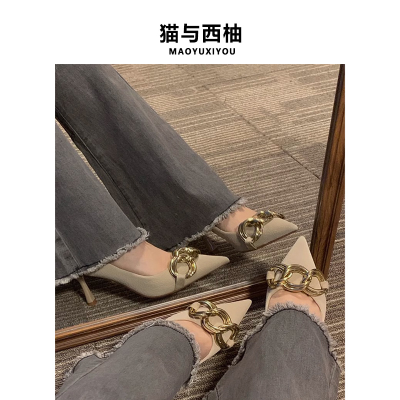 Design high heels made of sheepskin leather nude, exclusive shoes stiletto heels, suitable for standing work, Collection Year 2024, trend of season, french style