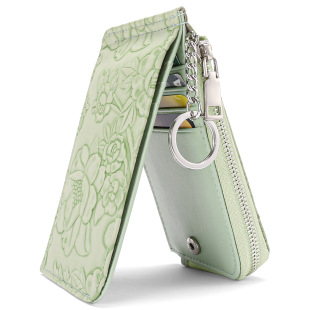 Cross-border New Zipper Card Bag Embossed Design Large Capacity Multi-card Card Case Women's Coin Purse with Key Ring