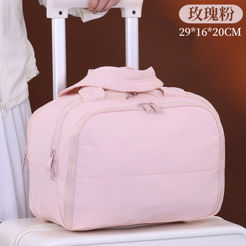 Doble cremallera de cuatro aberciones se puede cubrir con una caja con ruedas, bolsa de cosméticos grande, bolsa de almacenamiento de zona, bolsa de almacenamiento de pinceles de cosméticos, bolsa de lavado