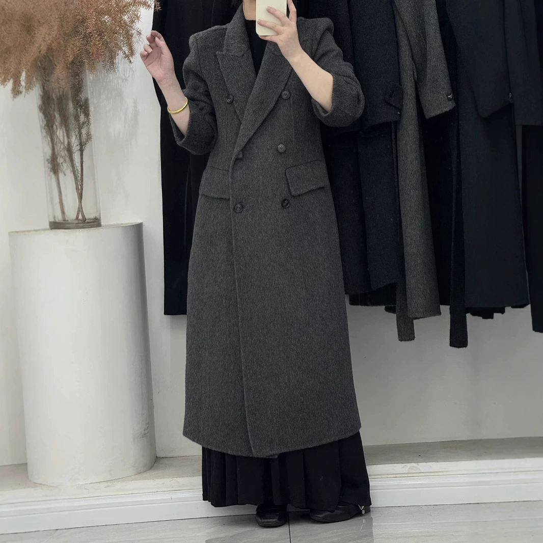 [Тонкая и маленькая талия] Длинный плечо с верхним чувством костюмирован воротник с длинным двусторонним шерстяным пальто