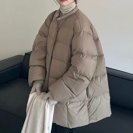 2025 Autumn and Winter New Korean Style Stand-Up Collar down Jacket Women's Niche Mid-Length Loose Warm Puff Bread Jacket