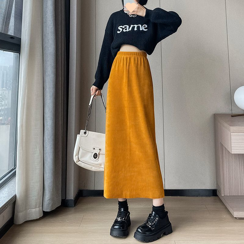 韓国版秋冬ハイウエストがやせています。シェニールはヒップスカートのコーデュロイを包んでいます。|undefined