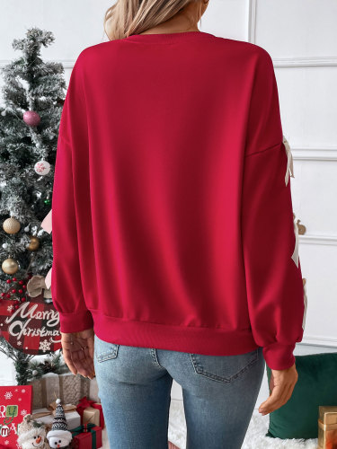 Amazon's autumn and winter bestsellers, European and American trendy butterfly knot red Christmas crew neck women's hoodie
