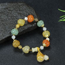 金丝玉手链新疆克拉玛依金丝玉五彩南瓜珠手链糖果色女款礼品手串