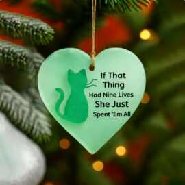 跨境新款Christmas Cat Ornament手工海玻璃风格爱心圣诞猫装饰