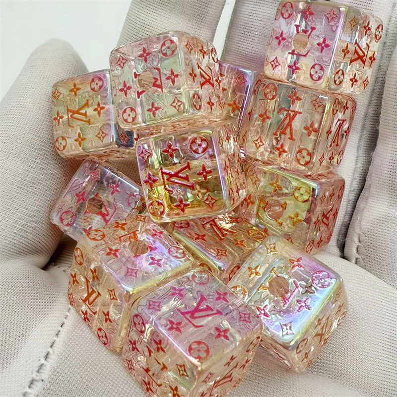 16mm亚克力透明印花大牌方块珠直孔串珠 diy手机绳钥匙扣饰品配件|undefined