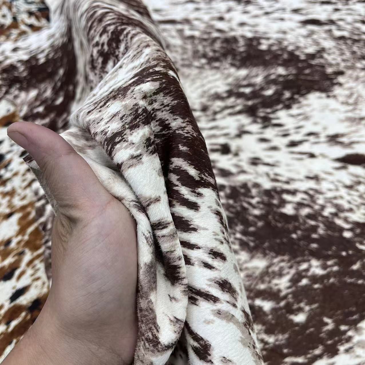 美拉德风 棕色豹纹顺毛长毛牛毛呢毛料面料秋冬鞋靴家居地毯皮料