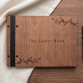 实木激光雕刻婚礼签到木质活页宾客留言簿婚庆纪念签名GuestBook.