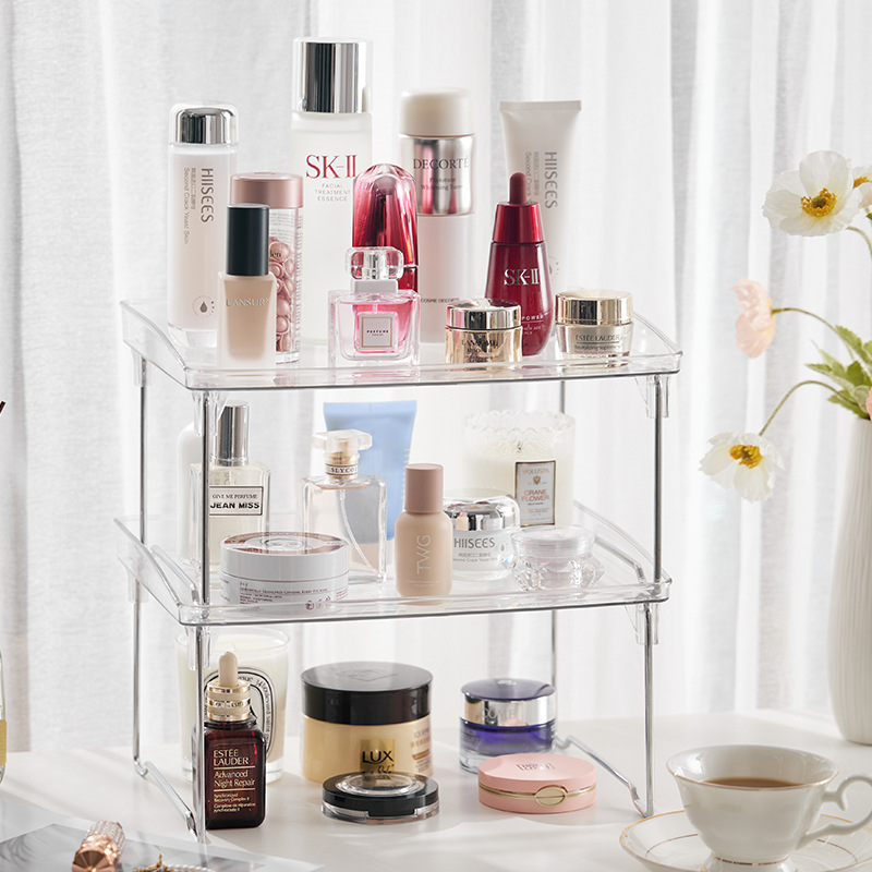 Cosmetic Storage Rack Double Layer Stackable Transparent Girls Lotion Storage Rack Dressing Table Storage Rack