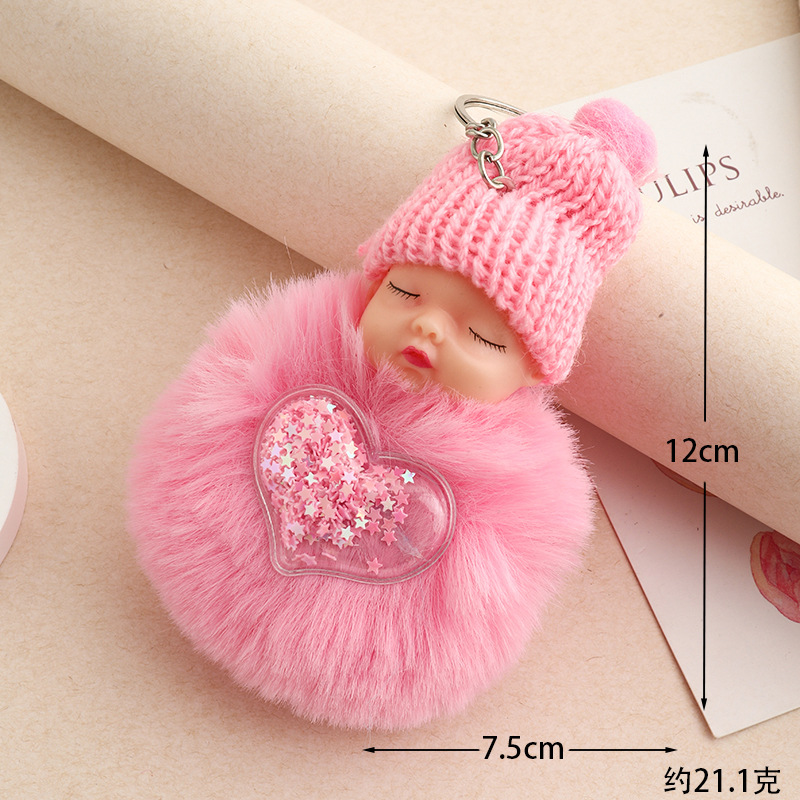 Amor dorado muñeca de sueño imitación de conejo bola de pelo colgante lindas bolsas escolares colgantes para niñas joyas de peluche llaveros