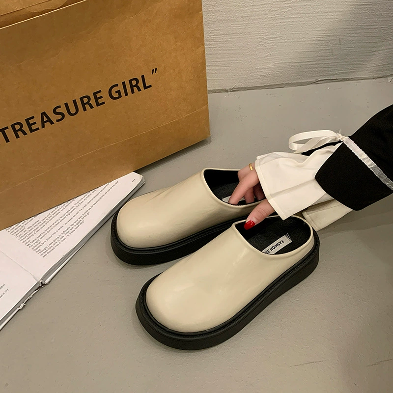 Корейская версия булочки половинная буксировка женский весенний кекс 2025 года с толстой подошвой муллер туфли