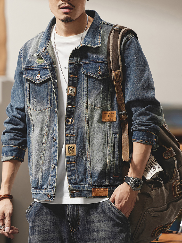 Herramientas, chaqueta de vaqueros masculina transfronteriza, suministro de Amazon, moda suelta, moda guapo, chaqueta de vaqueros de locomotora