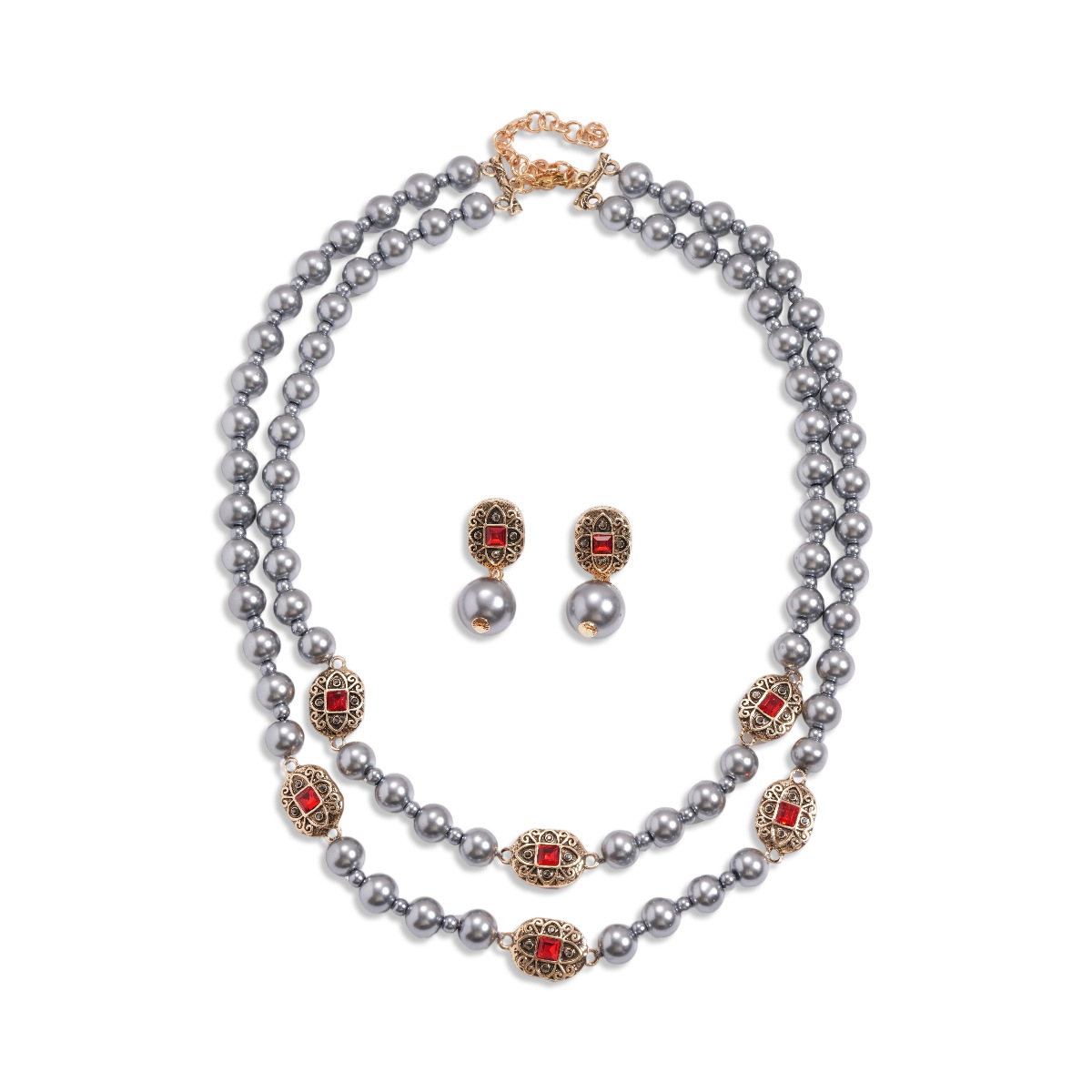 Medieval vintage elíptico con diamantes de doble capa collar de perlas cadena de suéter retro lujo ligero conjunto de joyas de alta calidad