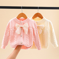 Girls' knitted cardigan 2023 autumn new style small and medium-sized children's baby style striped sweater tops