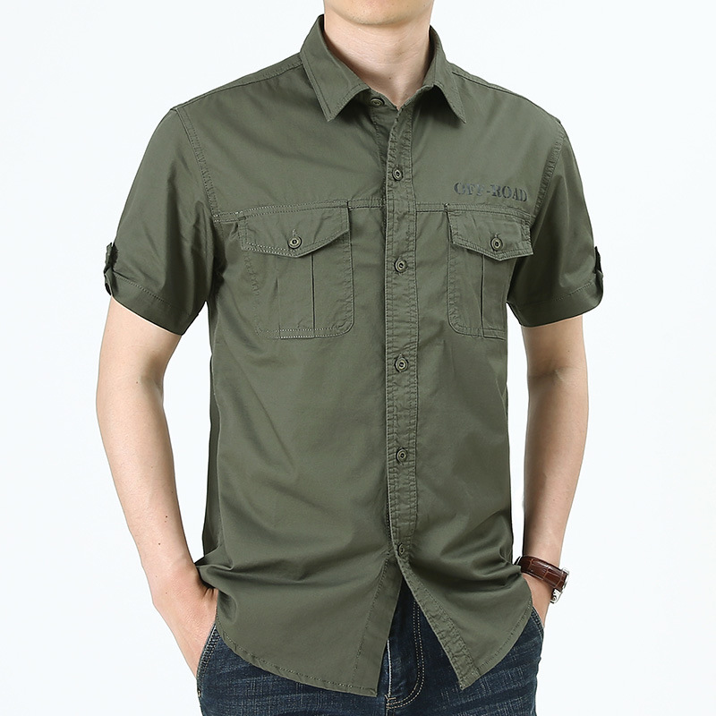 Summer Cotton Shirt for Middle-Aged Men, Short-Sleeved Cotton Shirt, Men's Double-Pocket Pocket Cotton Workwear Casual Tops Summer Cotton Shirt for Middle-Aged Men, Short-Sleeved Cotton Shirt, Men's Double-Pocket Pocket Cotton Workwear Casual Tops