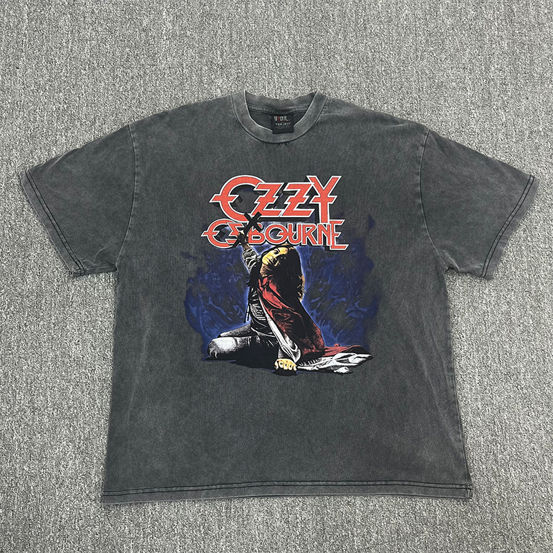 Niche Trendy Brand American Oz Band Heavy Metal Rock Wash Retro Vintage Short-sleeved T-shirt Men's and Women's High Street