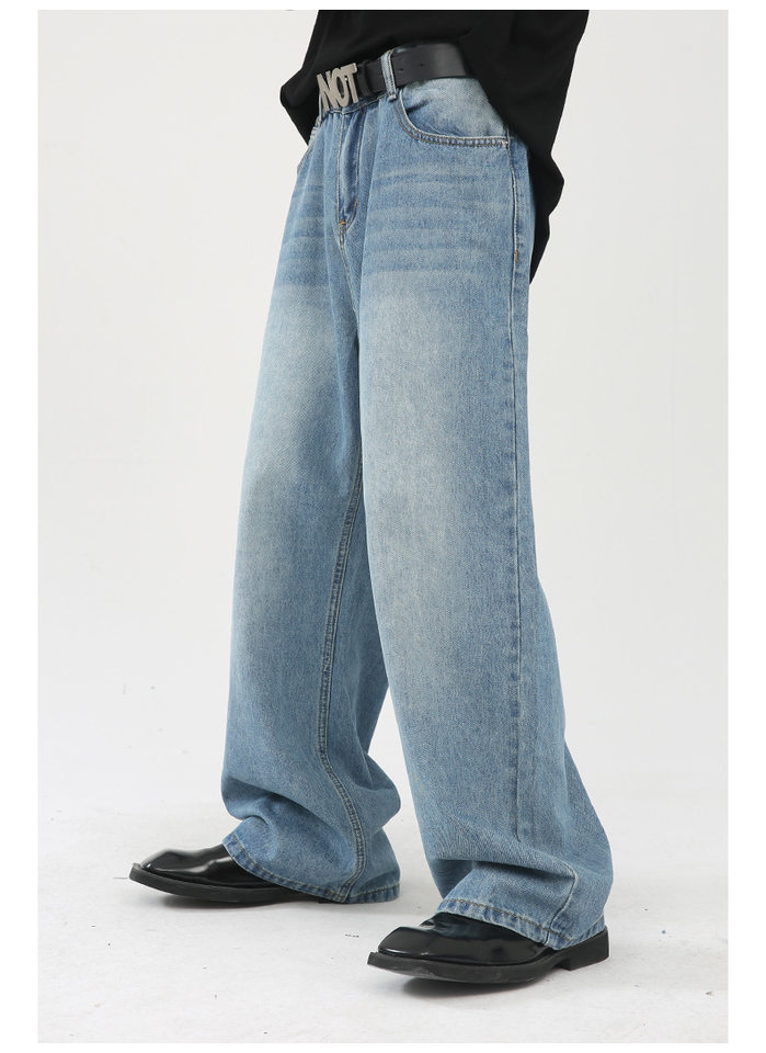 Quần jean nam ống rộng phong cách Hàn, lưng vừa, dài chạm gót, denim mềm mỏng — Màu xanh lam chi tiết 12