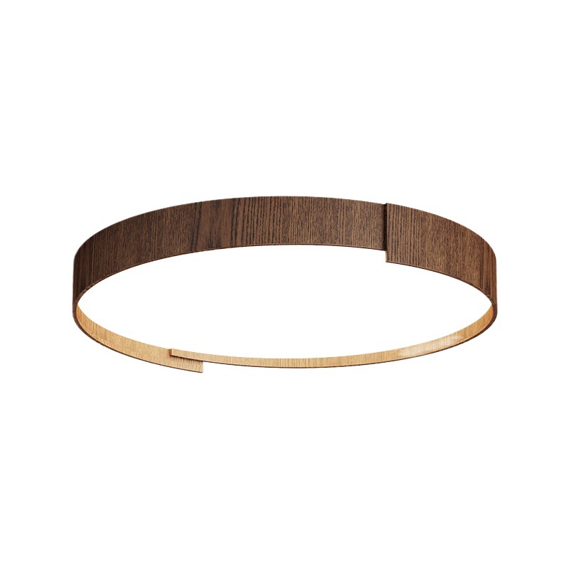 Lámpara de techo de dormitorio de estilo retro, personalidad de moda, grano de madera de nogal moderno, lámpara de sala de estar de protección ocular de espectro completo redondo