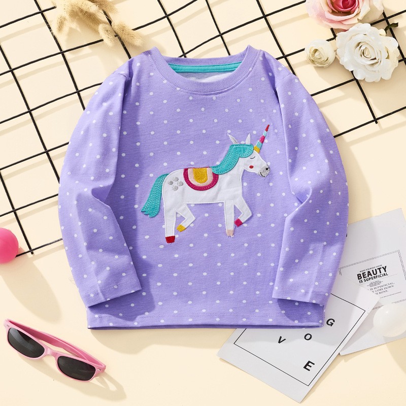 Camisetas de manga larga de estilo europeo y americano para niños y niños pequeños con patrones de dibujos animados, jerseys de cuello redondo y tops para bebés de otoño e invierno.
